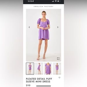 English Factory PLEATED DETAIL PUFF SLEEVE MINI DRESS